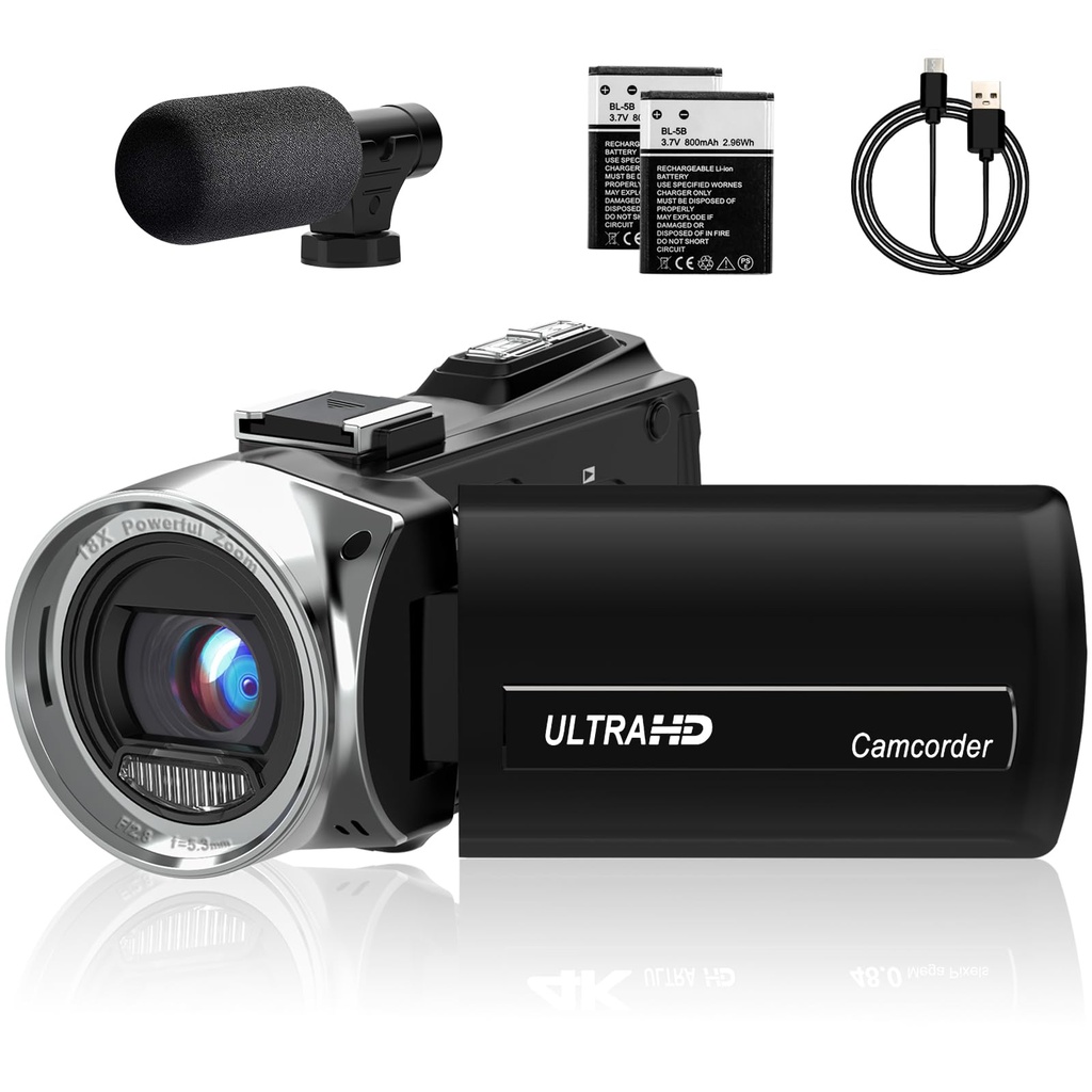 4K Video Camera Camcorder 48MP Vlogging Camera for YouTube 18X Digital Zoom,3.0" 270 Degree