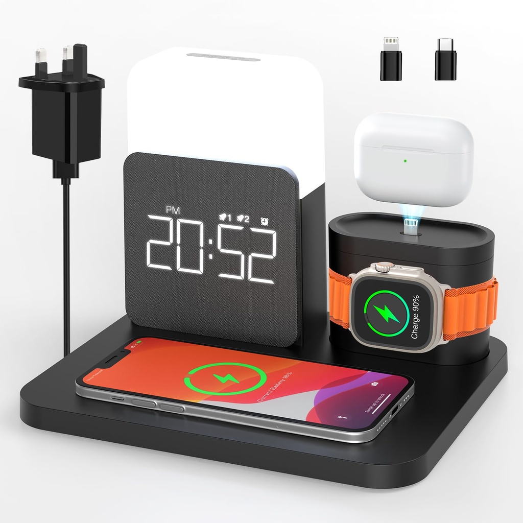 COLSUR 6 in 1 Wireless Charging Station, Magnetic 25W Wireless Charger with Alarm Clock