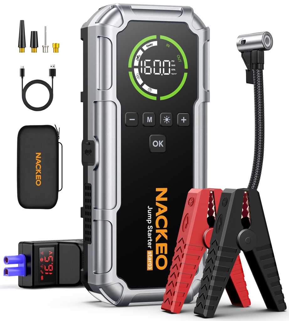 8000A Jump Starter Power Pack with 160PSI Air Compressor, 12V Car Battery Booster Jump Start