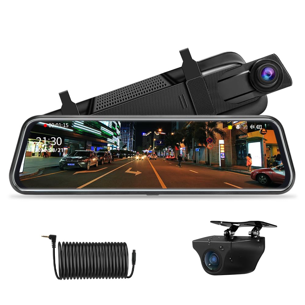2026 Upgraded Jansite 10" Mirror Dash Cam Front and Rear View Camera 1080P Full