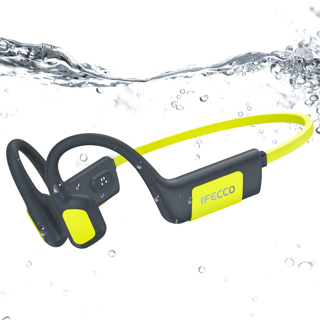 IFECCO Swimming Headphones Underwater - IP68 Waterproof Bone Conduction Headphones Bluetooth