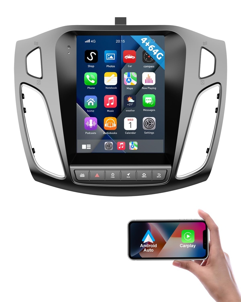 ESSGOO Android 15 4+64G Wireless CarPlay Androidd Auto Car Stereo Radio For Ford Focus 