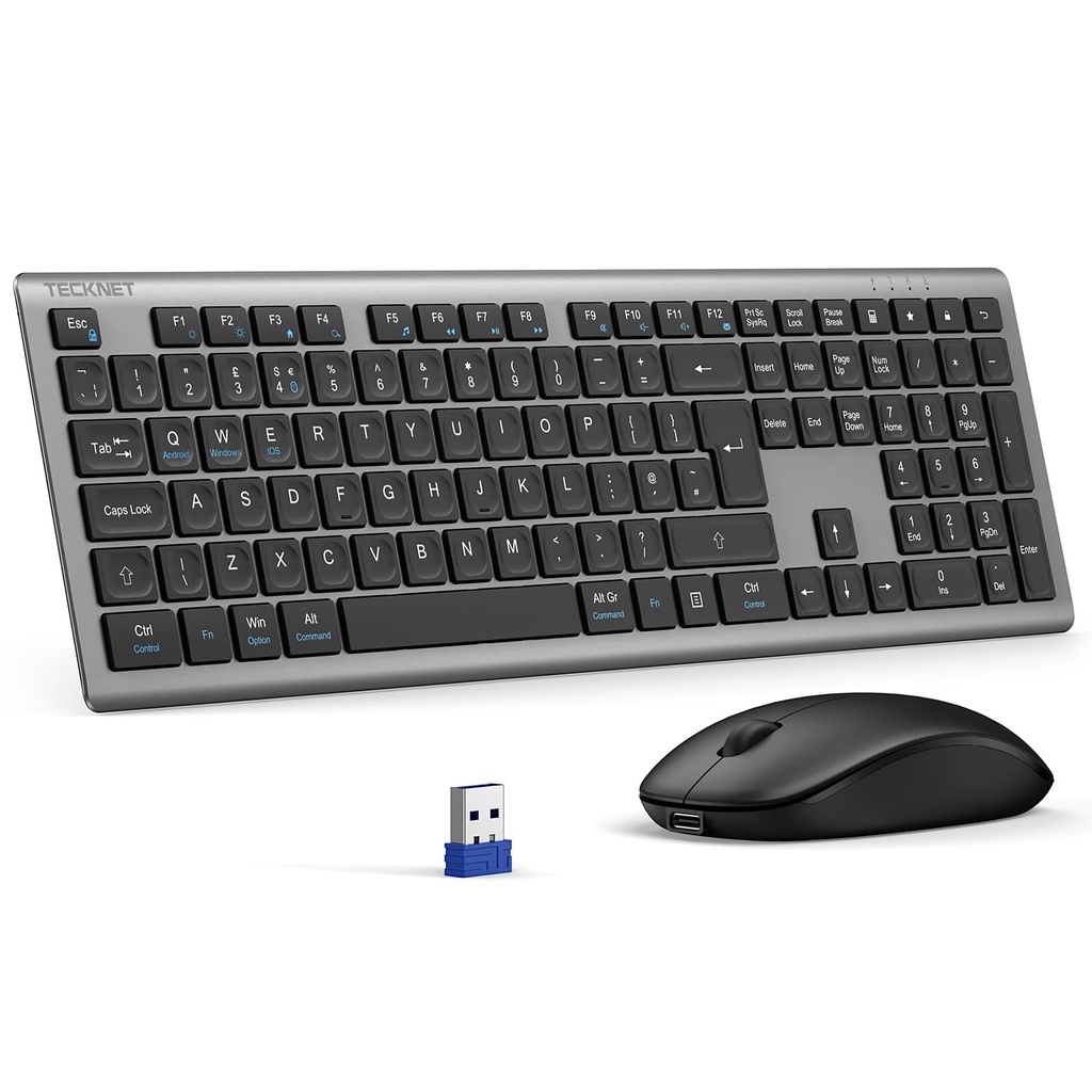 TECKNET Wireless Keyboard and Mouse Combo, Rechargeable Ultra Thin Full-Size Cordless Keyboa