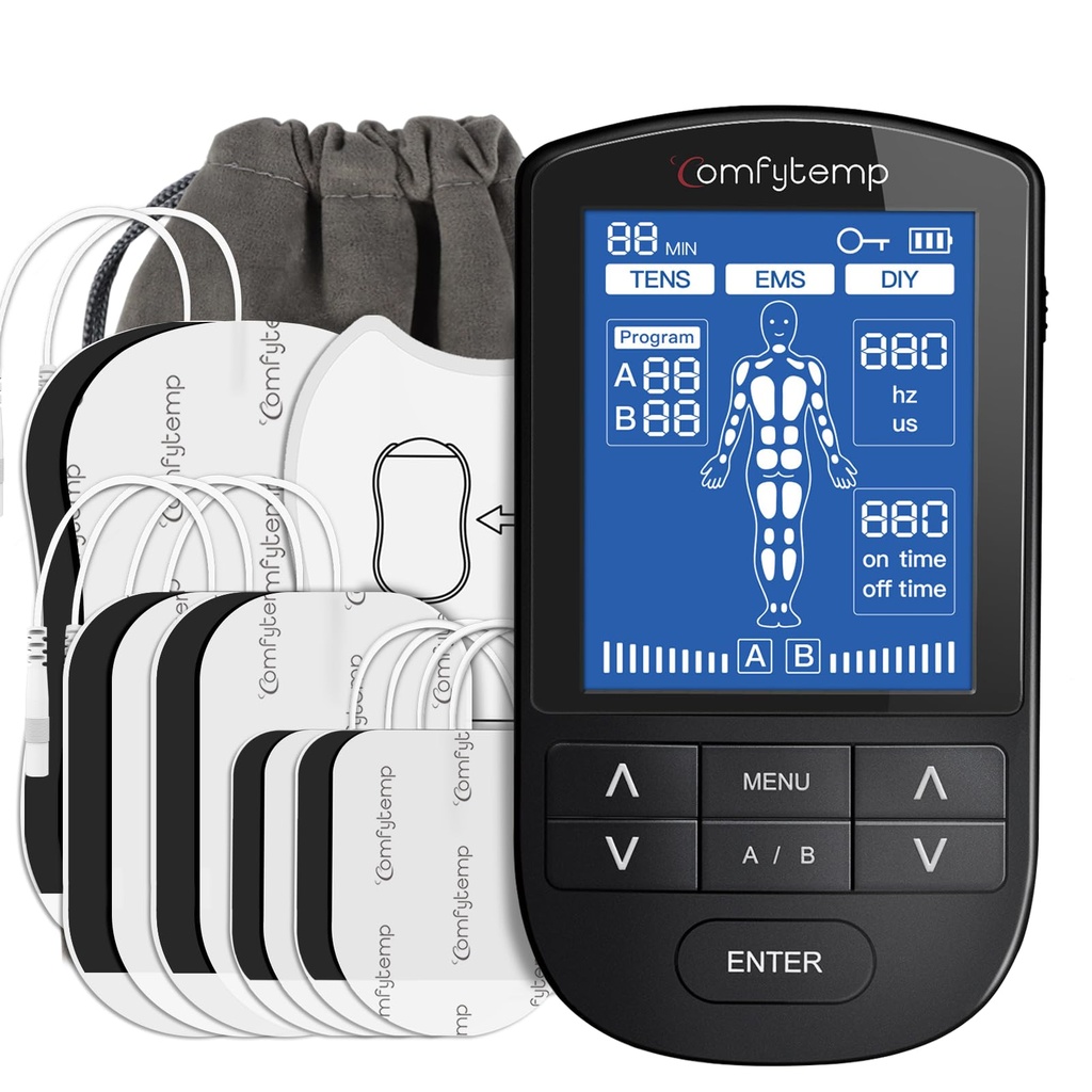 Comfytemp Dual Channel TENS Machine for Muscle Stimulation, Rechargeable TENS Unit with 24 M