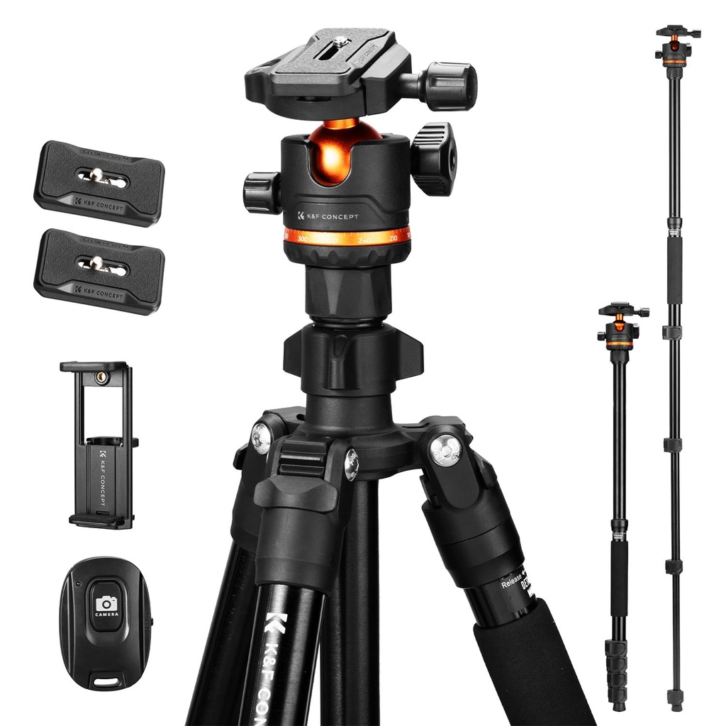 K&F CONCEPT 75.6''/192cm Camera Tripod, Heavy Duty DSLR Tripod with 360?? Ball Head Load Cap