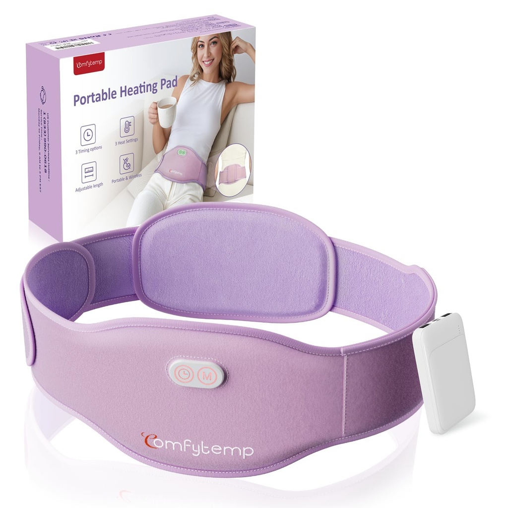 Comfytemp Portable Belly and Back Heat Pad for Period Soothing, Cordless Dual-Zone Menstrual