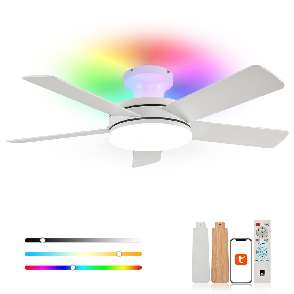 Orison Ceiling Fans with Lights, 45 Inch Low Profile Ceiling Fan with Light and Remote/APP C