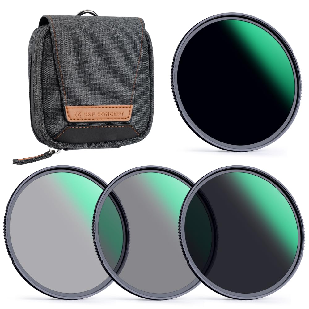 K&F CONCEPT 77mm ND4, ND8, ND64, ND1000 Lens Filter Kit for Camera Lens+ Filter Pouch 