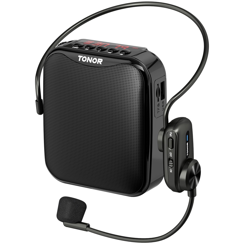TONOR Voice Amplifier with Wireless Headset Microphone, 11h Duration Rechargeable, LED Display