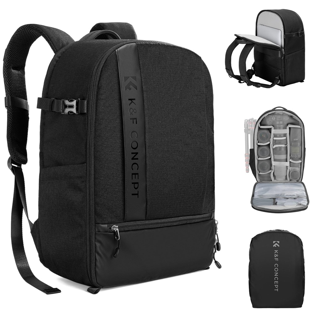 K&F Concept Camera Backpack, Waterproof Photography Case Bag with 15'' Laptop Compartment
