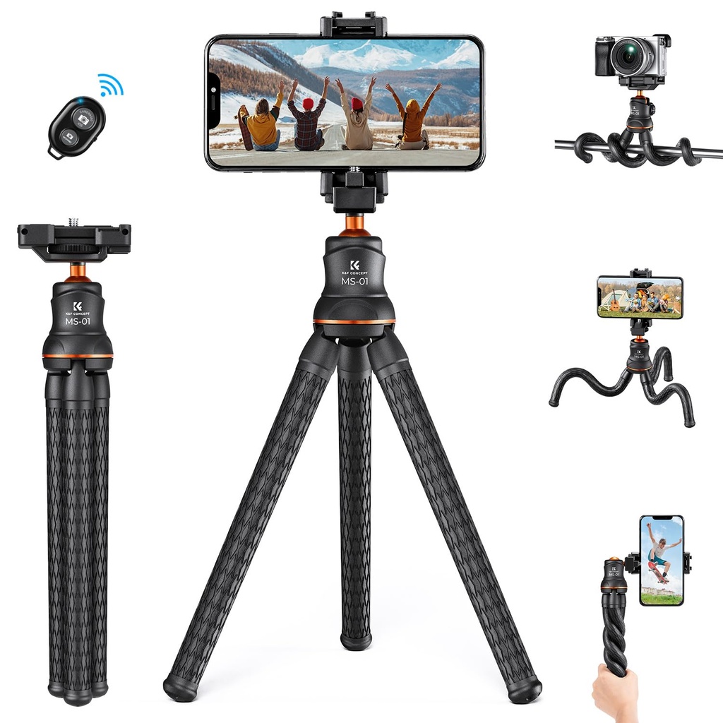 K&F CONCEPT Flexible Tripod, Mini Flexible Tripod for Camera with Bluetooth Remote