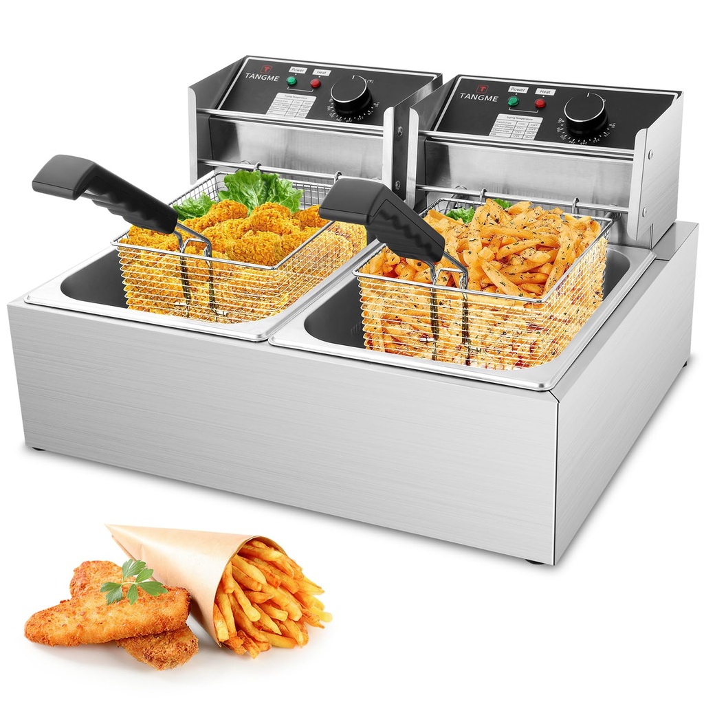 Commercial Deep Fryer, 5000W Electric Deep Fryers with 2x6L Baskets 0.8mm Thickened Stainless Steel