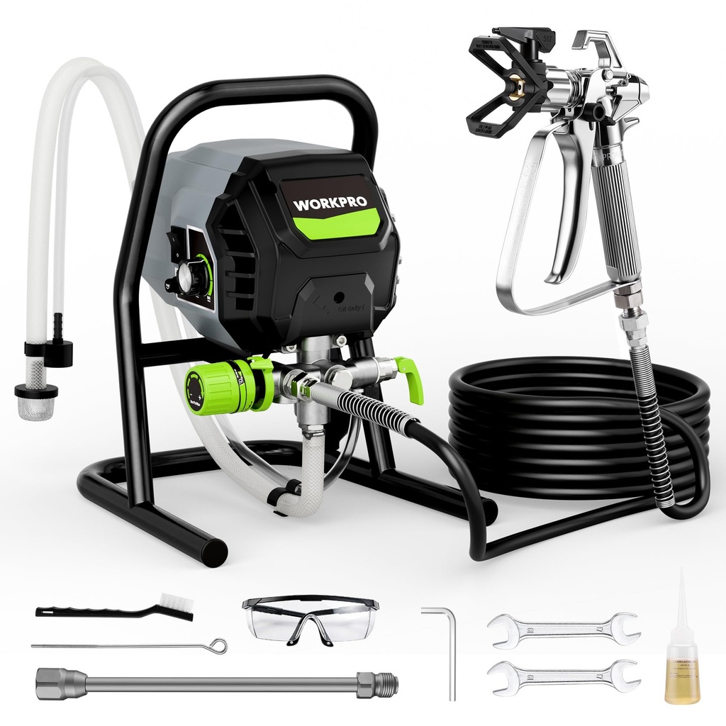 WORKPRO 700 W Airless Paint Sprayer with Adjustable Flow, 200 Bar Airless Sprayer with 7.6M