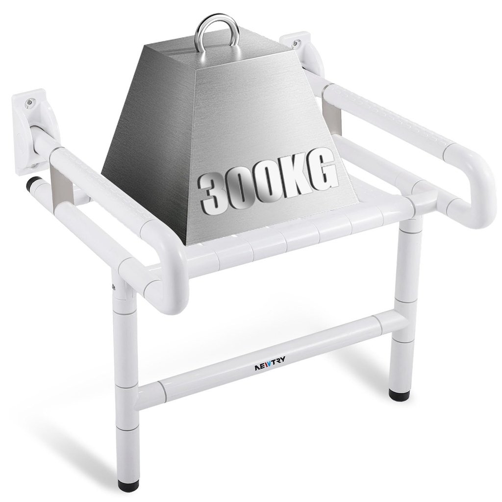 NEWTRY Folding Shower Seat Wall Mounted with Arms & Legs, 660lbs Heavy Duty Widened Foldable