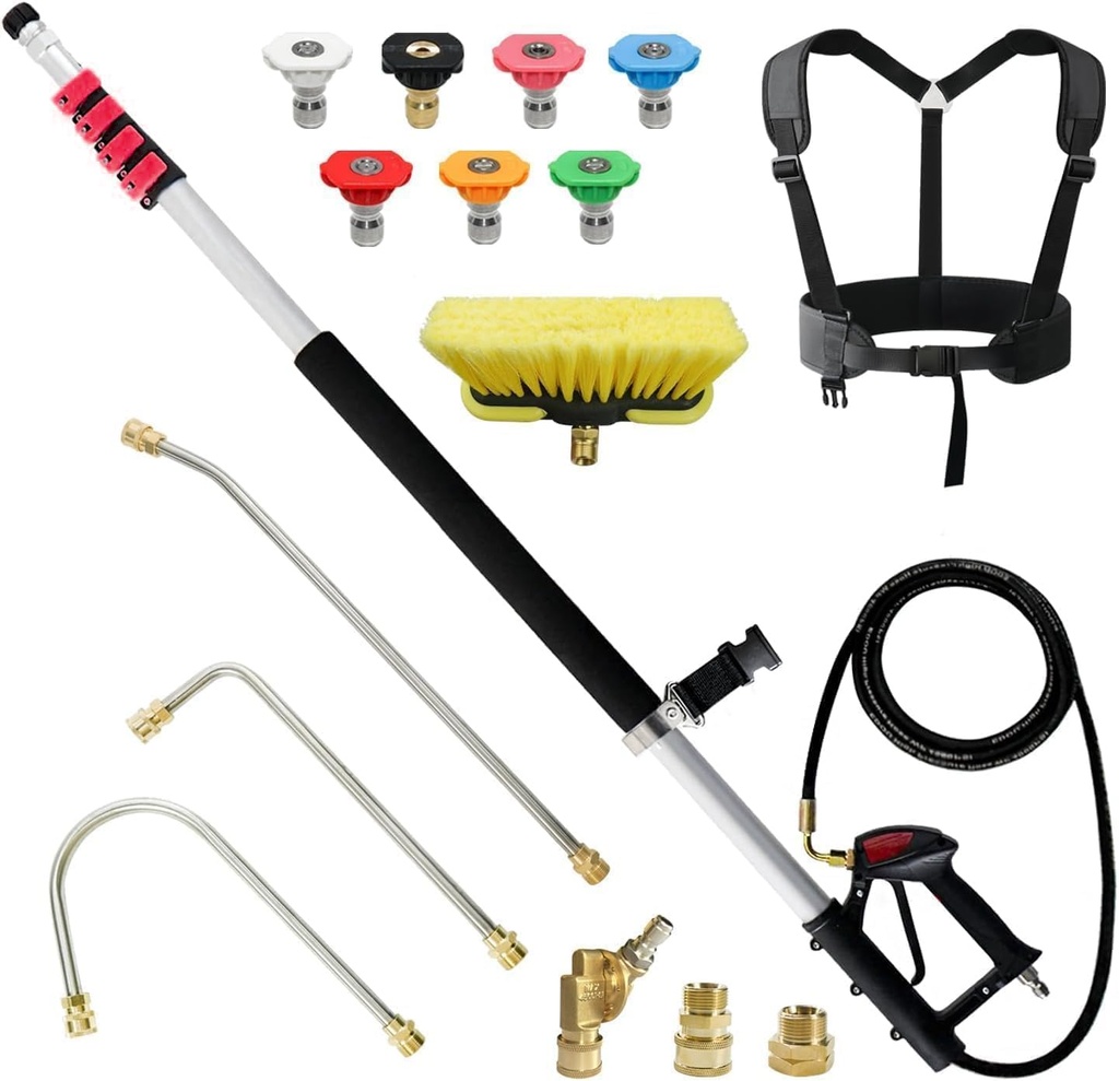 24 FT Pressure Washer Telescoping Wand with Power Washer Extension Wands, Brush Head