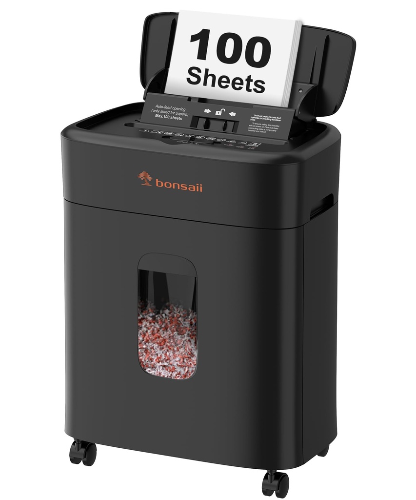 Bonsaii 100-Sheet Auto Feed Paper Shredder, P-4 Micro Cut Heavy Duty shredder