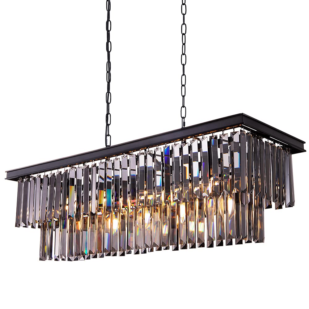 Wellmet 9-Light Black Crystal Chandelier 34.5 inch, Contemporary Modern Smoke Crystals
