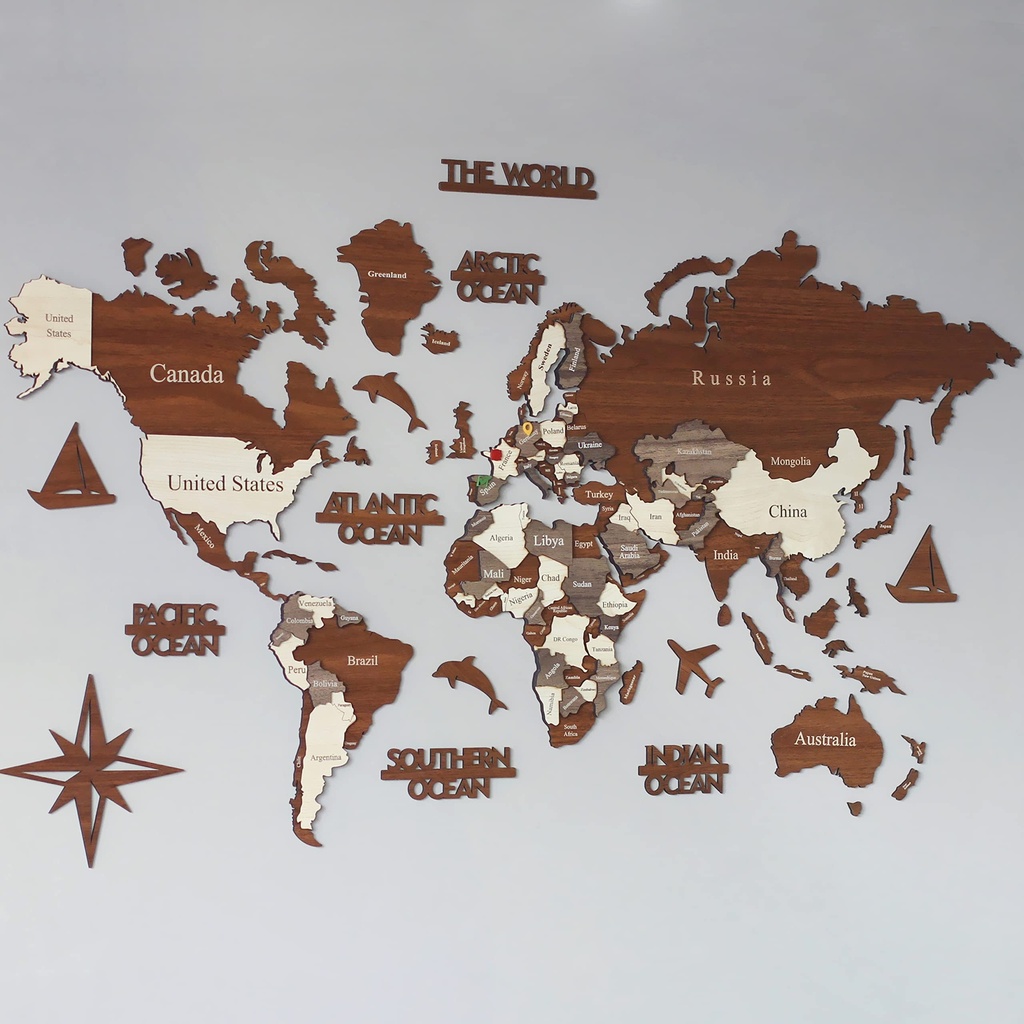 3D Wooden World, Wood Wall Art, Housewarming Gift, World, Wall Art Decor