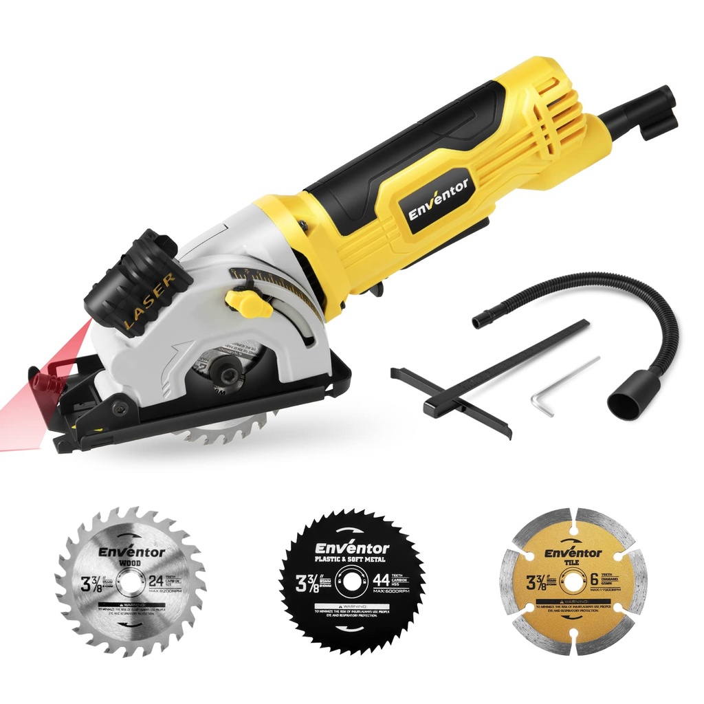 Enventor Mini Circular Saw, 580W 4000RPM Compact Electric Circular Saws with 3 Blades(85mm)