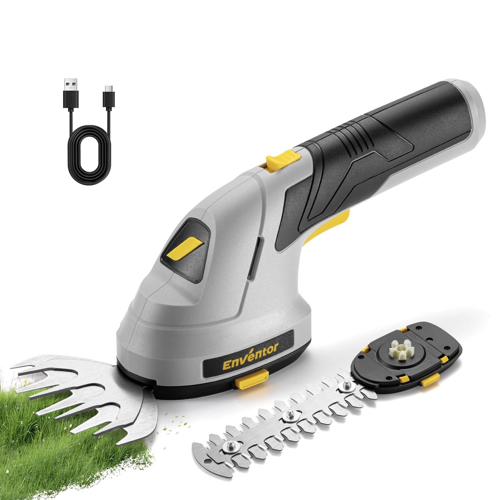Enventor Cordless Hedge Trimmer and Grass Shear, 7.4V 2000mAh Lithium-ion Rechargeable Battery
