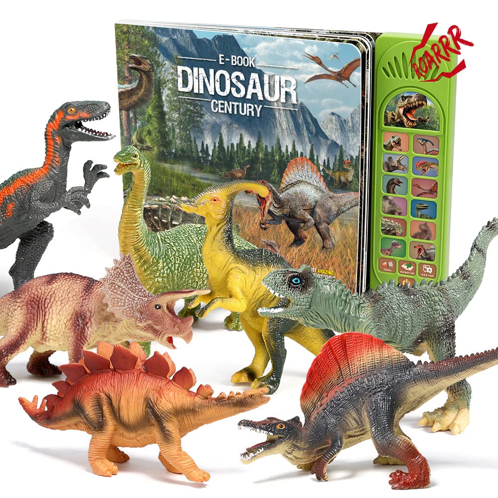 Dinosaur Toys with Interactive Dinosaur Book&12Pcs Dinosaur Figures,Learning Dinosaur Book