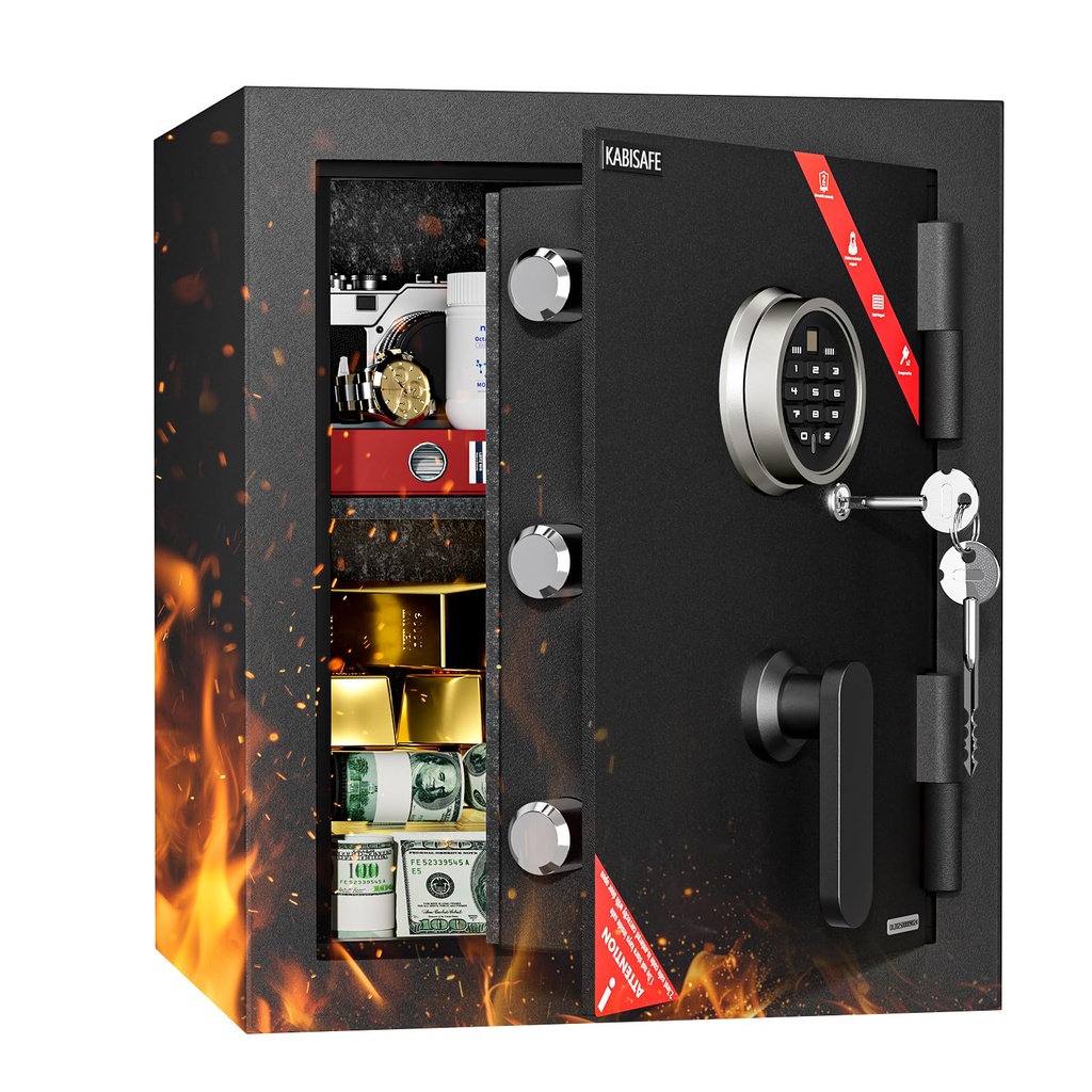 KABISAFE Fireproof Safe Box 79.8L, Black Wave Steel Security Safe with 1 Removable Shelf