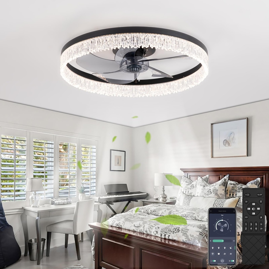 OMGPFR 50CM Modern Ceiling Fan with Light, LED Dimmable Fan Lamp with Remote Control
