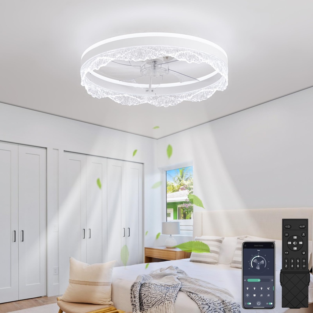 OMGPFR 50CM Modern Ceiling Fan with Light, LED Dimmabl Fan Lamp with Remote Control