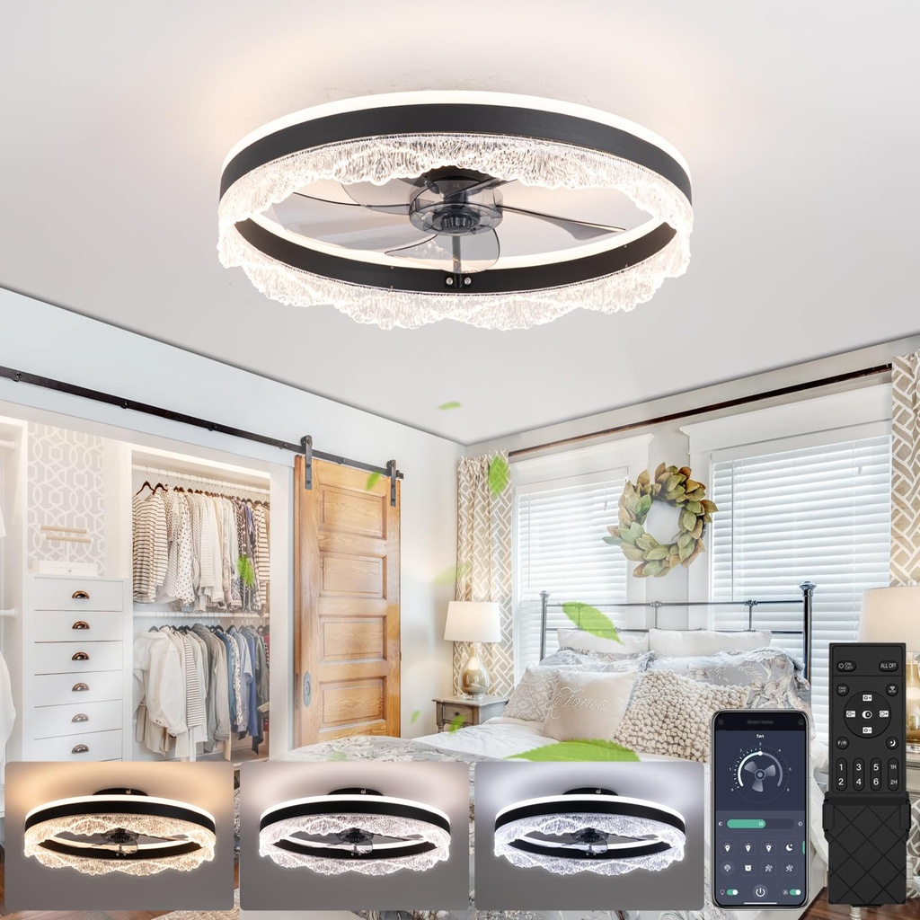 OMGPFR 50CM Modern Ceiling Fan with Light, LED Dimmabl Fan Lamp with Remote Control