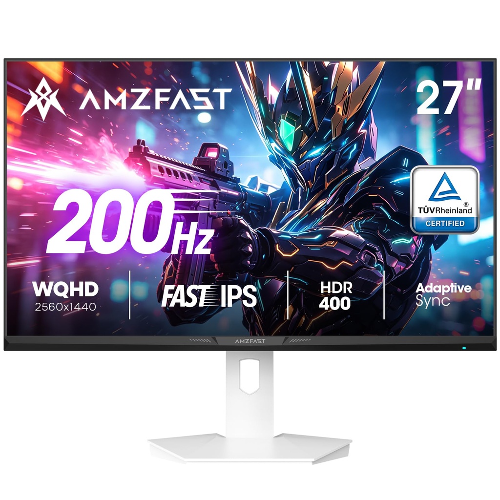 Amzfast 27 Inch Gaming Monitor, 2560x1440 QHD, 200Hz, Fast IPS, Ultra-slim, 1ms MPRT, Adapt