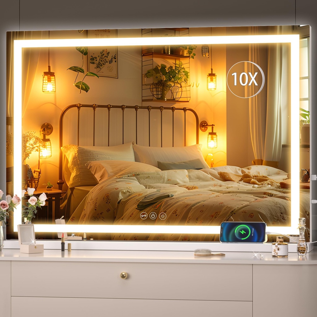 Hasipu Vanity Mirror with Lights, 95 x 65cm LED Makeup Mirror
