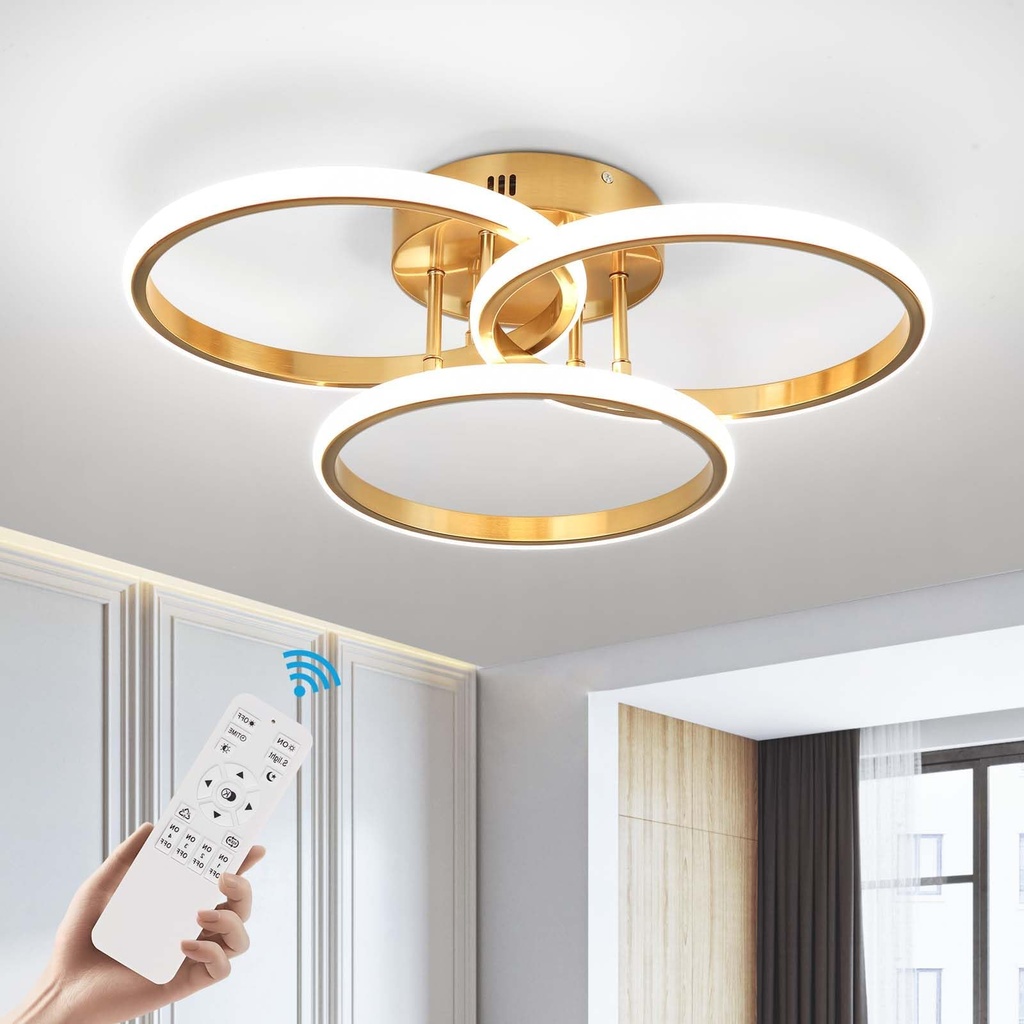 EIDISUNY Modern Ceiling Light LED, 48cm 45W Gold LED Dimmable Ceiling Lights Fixtures 
