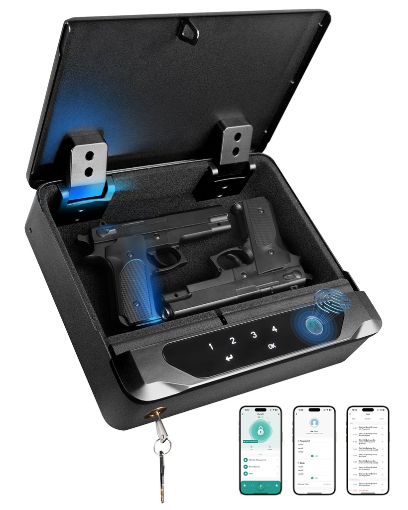 BOOSTEADY Smart Biometric Gun Safe for Handguns, 4 Ways Quick-Access Fingerprint Gun Safe 