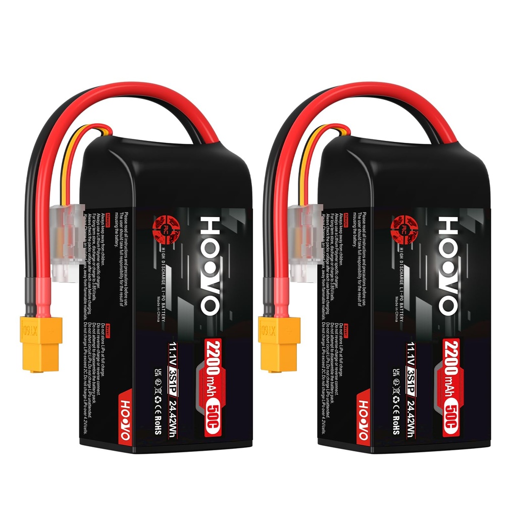 HOOVO 3S Lipo Battery 2200 mAh 11.1 V 50C SoftCase Short Battery Lipo Batteries with XT60 