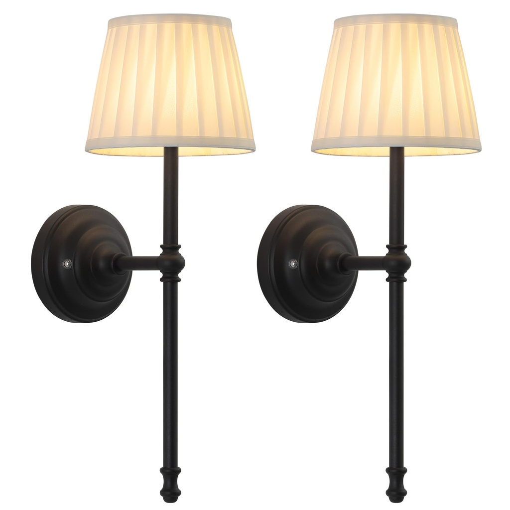 NEWSEE Battery Operated Wall Lights Set of 2, Cordless LED Fabric Wall Sconces, 5200mAh Rec