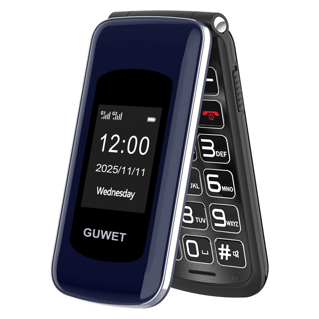 Guwet 2G Big Button Flip Phone for Elderly, SOS Emergency Button | Dual-Screen | 1600mAh 