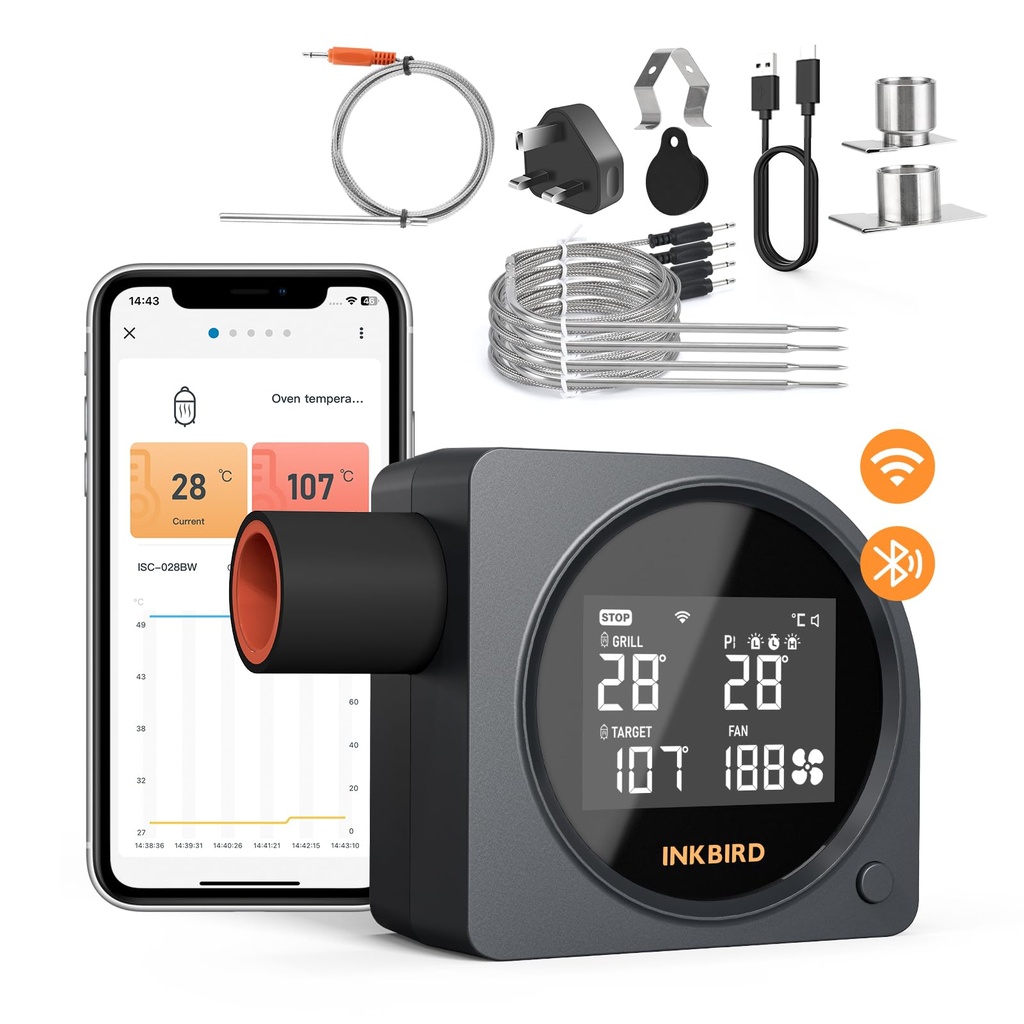 INKBIRD ISC-028-BW BBQ Temperature Controller Automatic Smoker Fan, High and Low Temperature