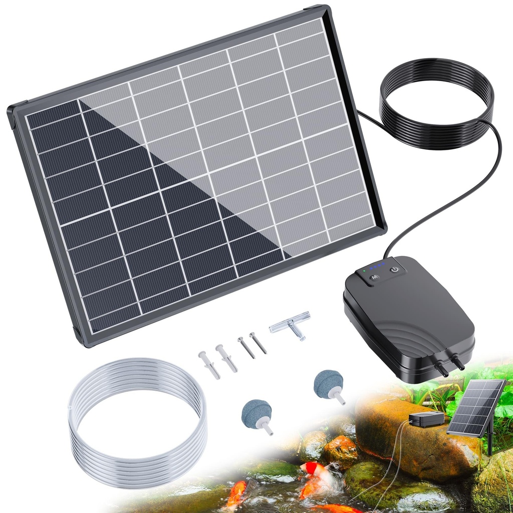Biling 8W Solar Pond Aerator, Solar Pond Air Pump for Outdoor Ponds with 5000mAh Battery, 3