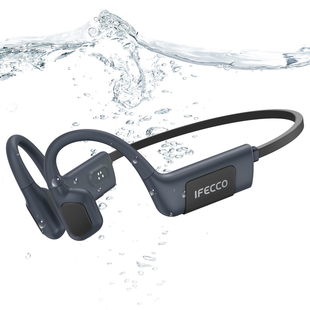 IFECCO Swimming Headphones Underwater - IP68 Waterproof Bone Conduction Headphones Bluetooth