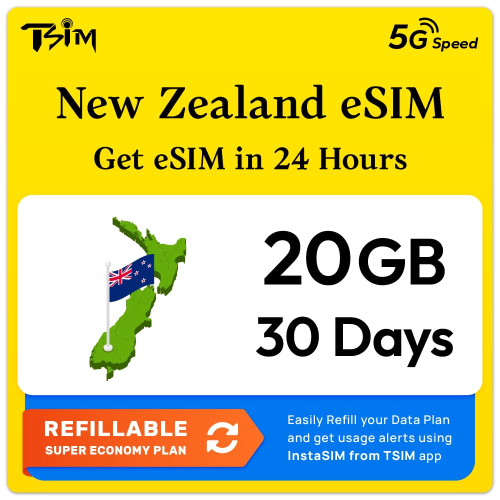 New Zealand eSIM | 20GB Super Saver Refillable Plan! QR Code Sent via Email in 24Hrs