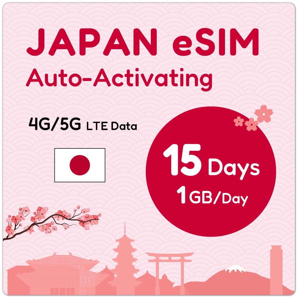 Japan eSIM 15 Days 1GB/day | eSIM QR Sent by Email within 24Hrs of Shipping | Scan QR 