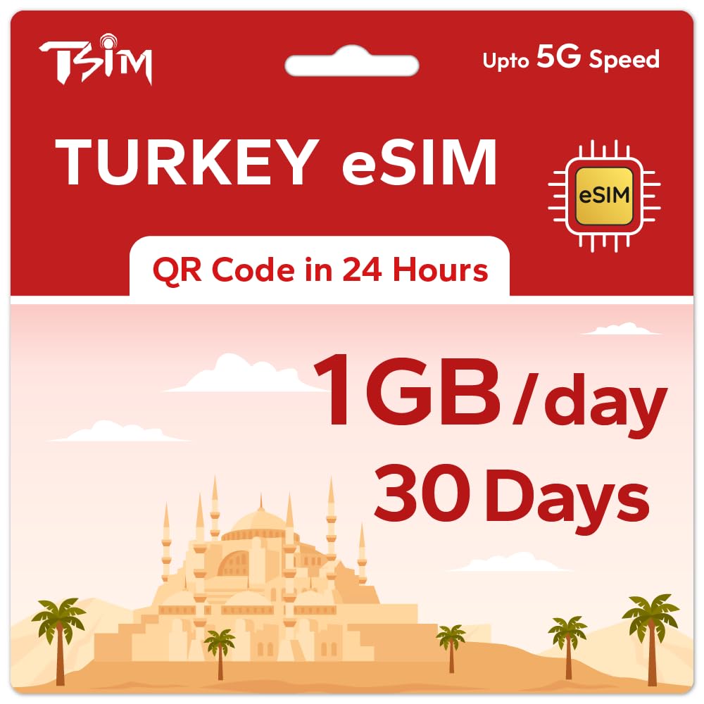 TSIM Prepaid Turkey eSIM for Travel | 30 days 1GB/day 5G Speed | Hotspot Allowed | eSIM QR