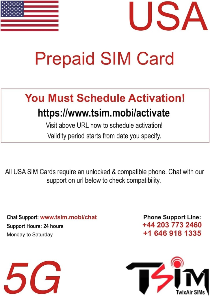 PrePaid USA SIM card. Unlimited incoming and outgoing calls/text | Ultra High Speed 5G Data