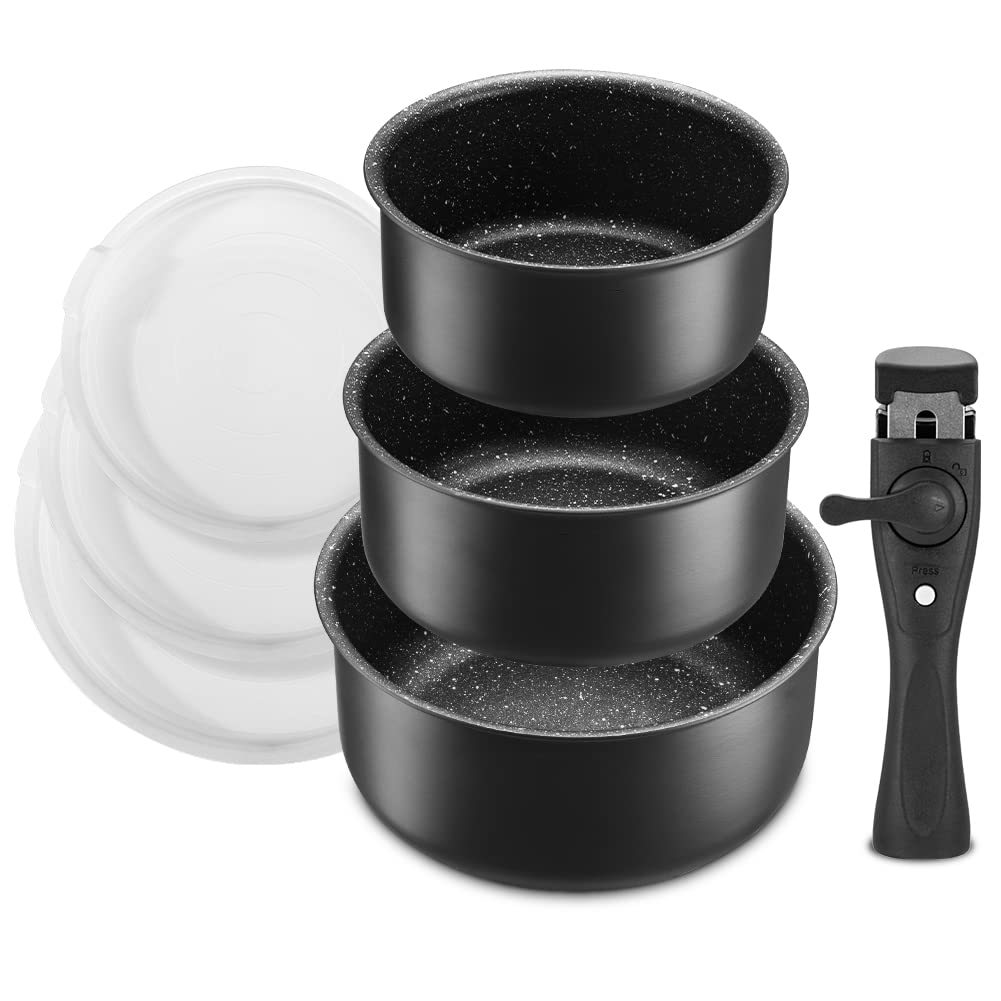 Fadware Non Stick Saucepan Set with Removable Handle and Sealing Lids, Non Stick Pot Set