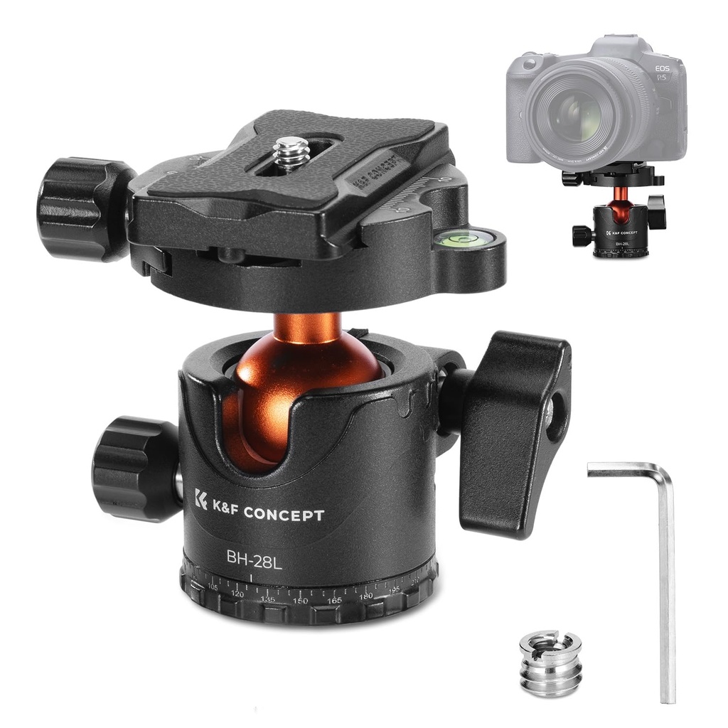 K&F CONCEPT 28mm Tripod Ball Head 360° Panoramic, Low Profile Ball Head with 1/4" Screw