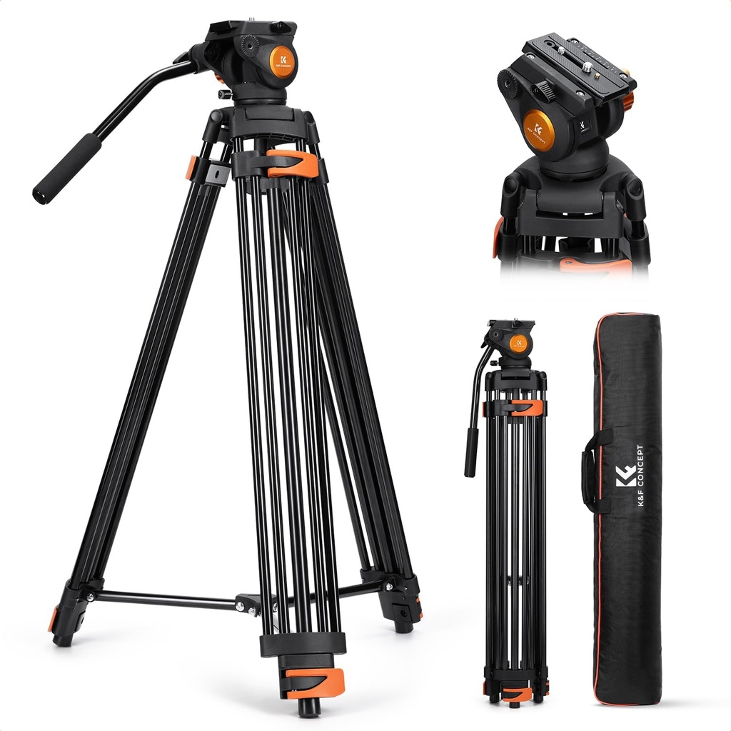 K&F CONCEPT 80"/202cm Video Tripod with Fluid Head, Aluminium Alloy Heavy Duty Camera Tripod