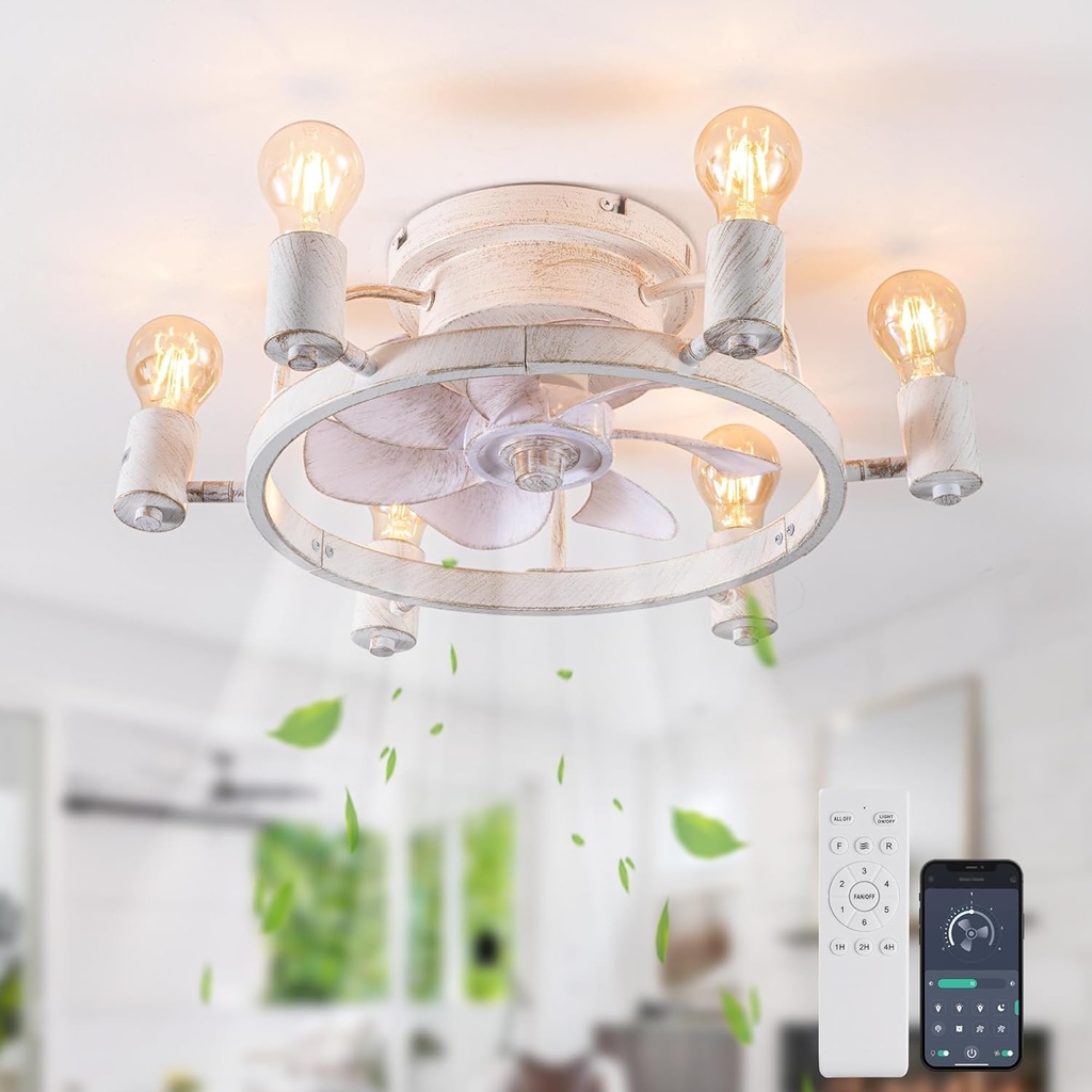 Ganeed Ceiling Fans with Lights and Remote 52cm Low Profile Flush Mount Ceiling Fan Farmhouse