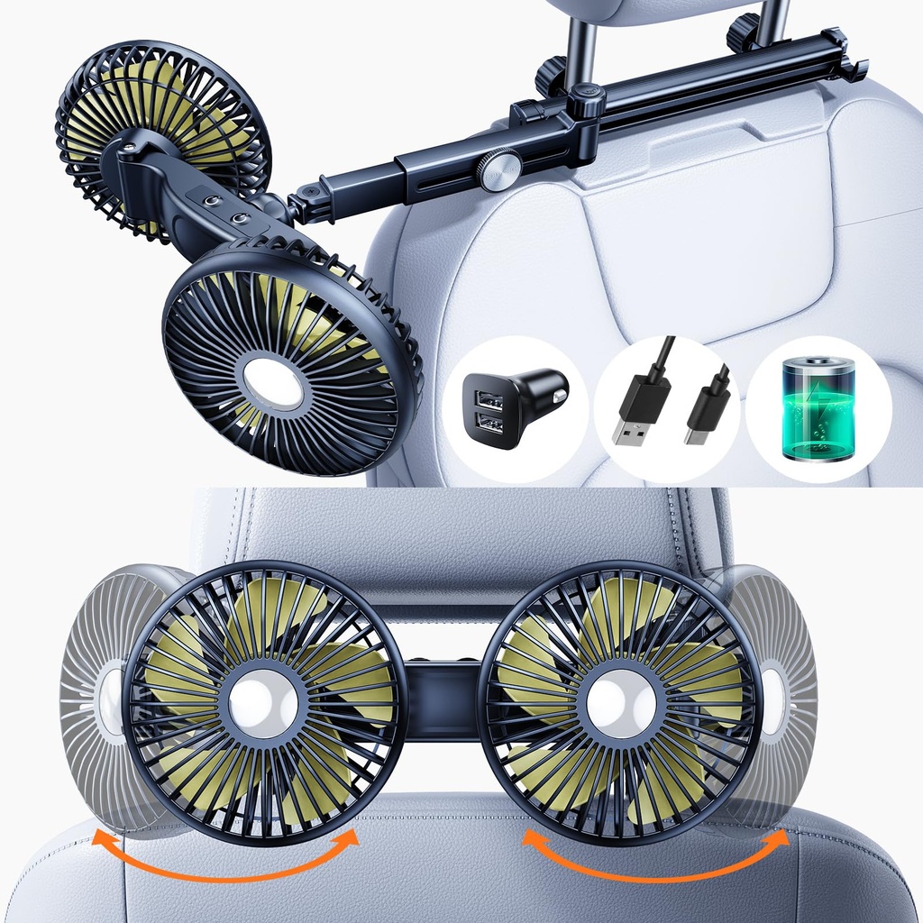 Nauttxon Battery Fan for Car Backseat with Retractable Long Arm [Comes with Car Charger] 36