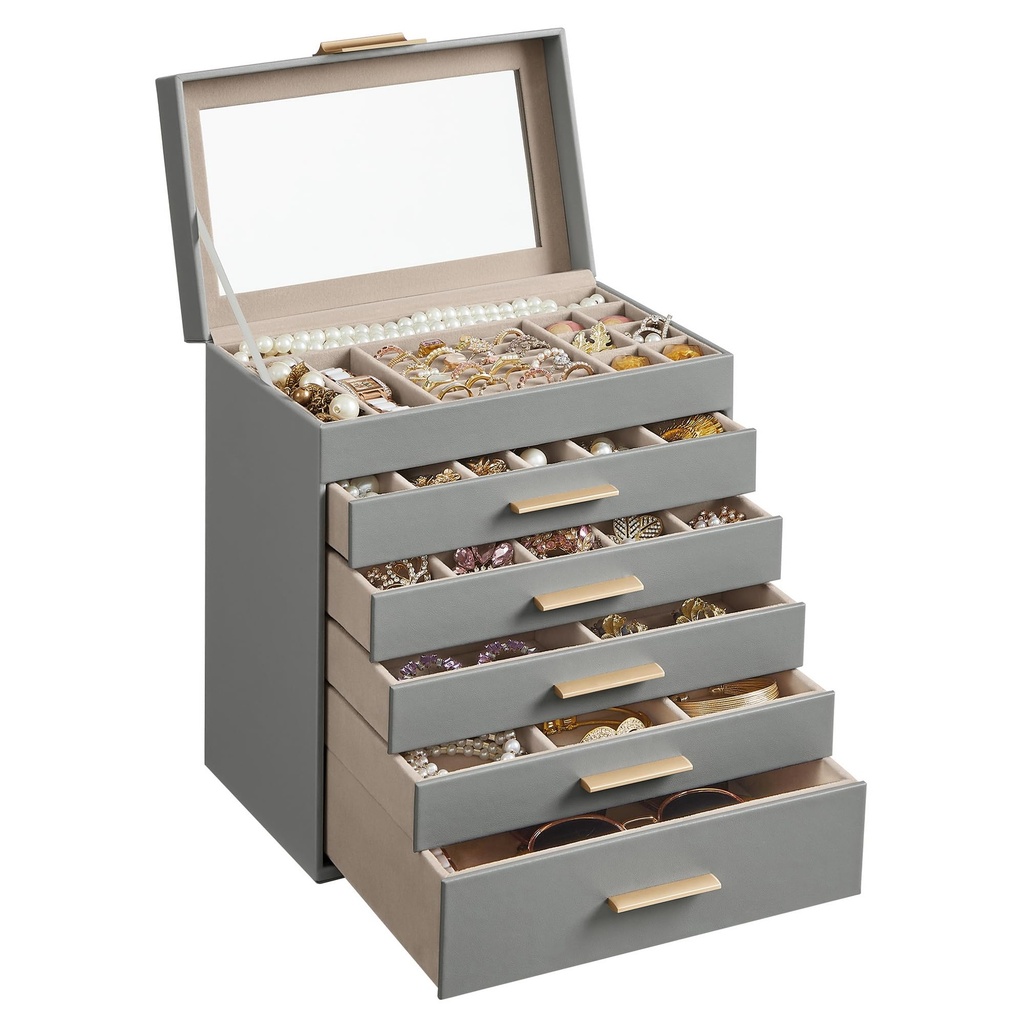 SONGMICS GISELLA Collection - Jewellery Box with Glass Lid, 6-Layer Jewellery Storage Organiser