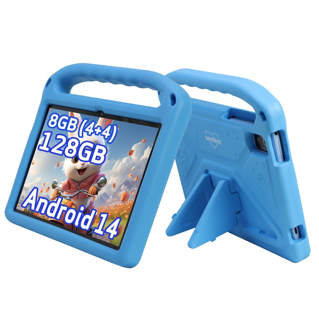 weelikeit 2024 Updated Kids Tablet, 10 Inch Android 14 Tablet for Kids with Case, 8 (4+4) 